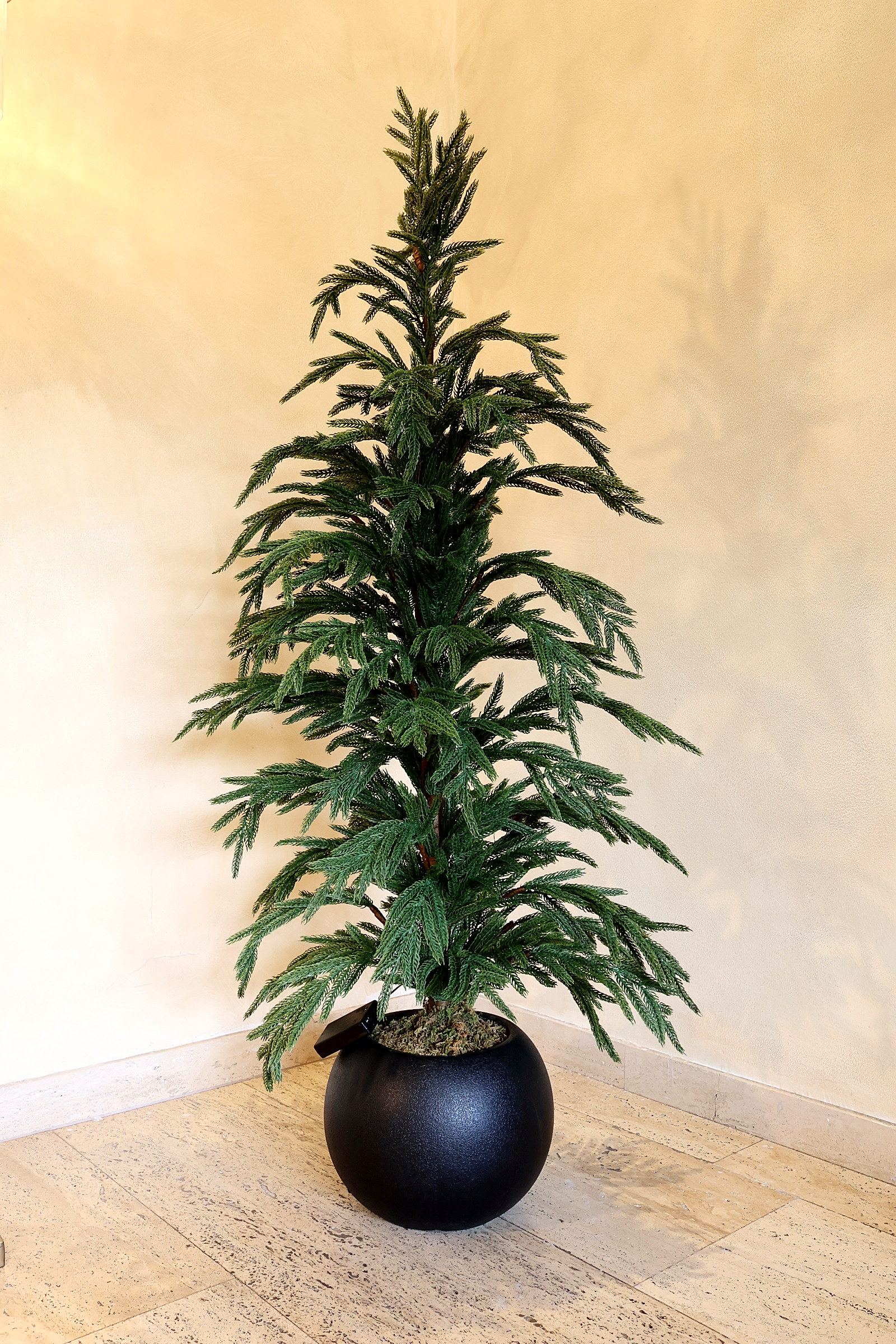 Árbol de Navidad 2025 Norfolk 150cm con maceta negra y luces LED – Suave al tacto, calidad premium