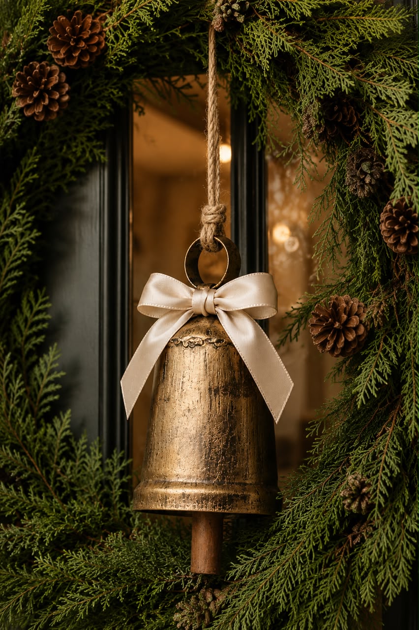 Campana Dorada con Moño Beige  – 12CM