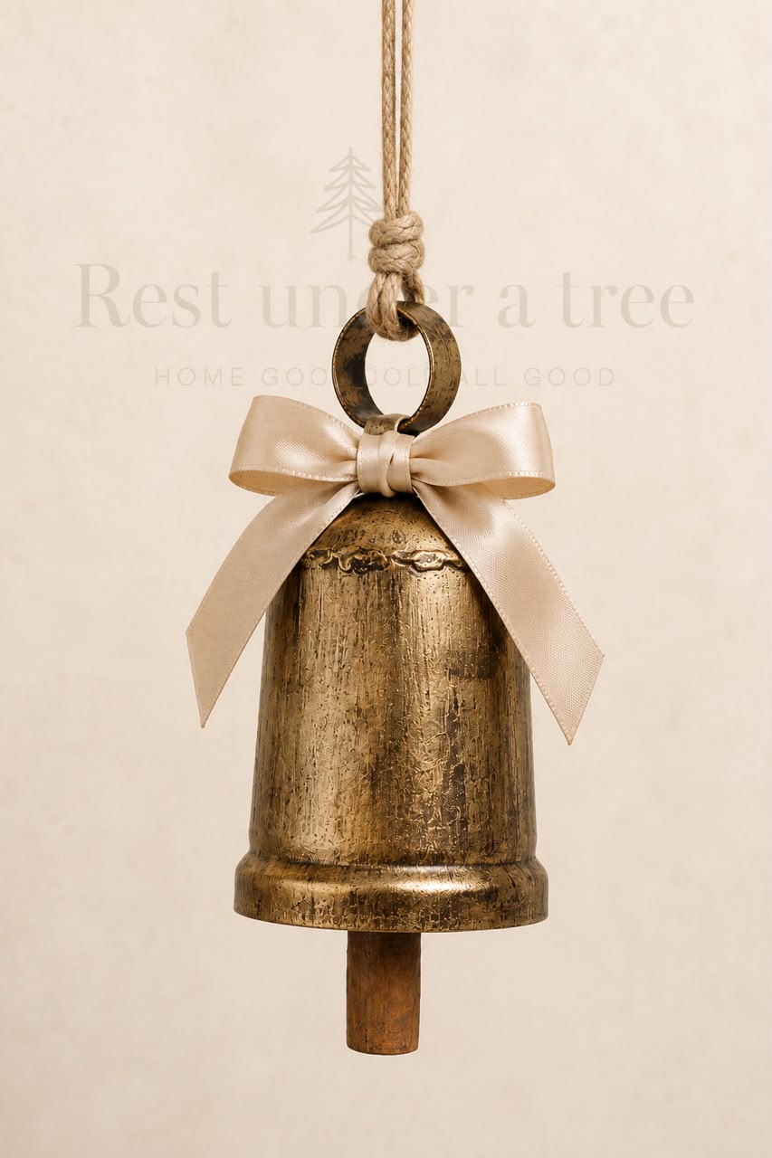 Campana Dorada con Moño Beige  – 12CM