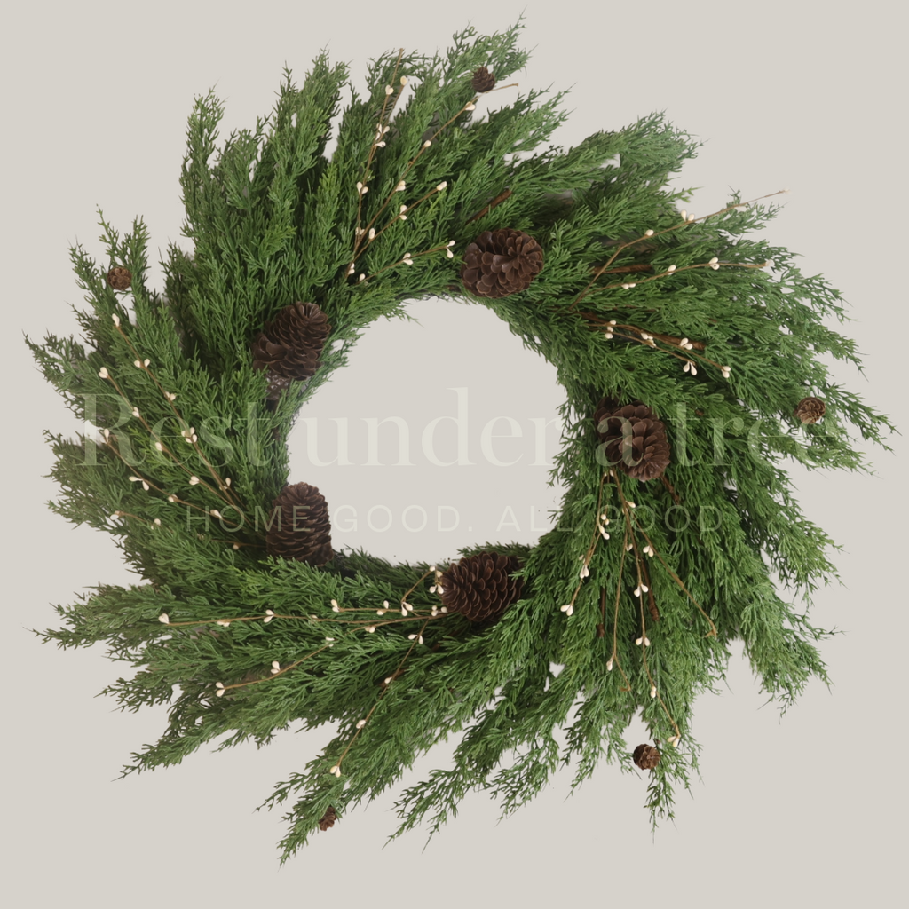 Corona Invernal con Ramas de Algodón y Piñas R.U.T. – 75CM