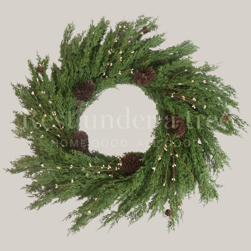 Corona Invernal con Ramas de Algodón y Piñas R.U.T. – 75CM