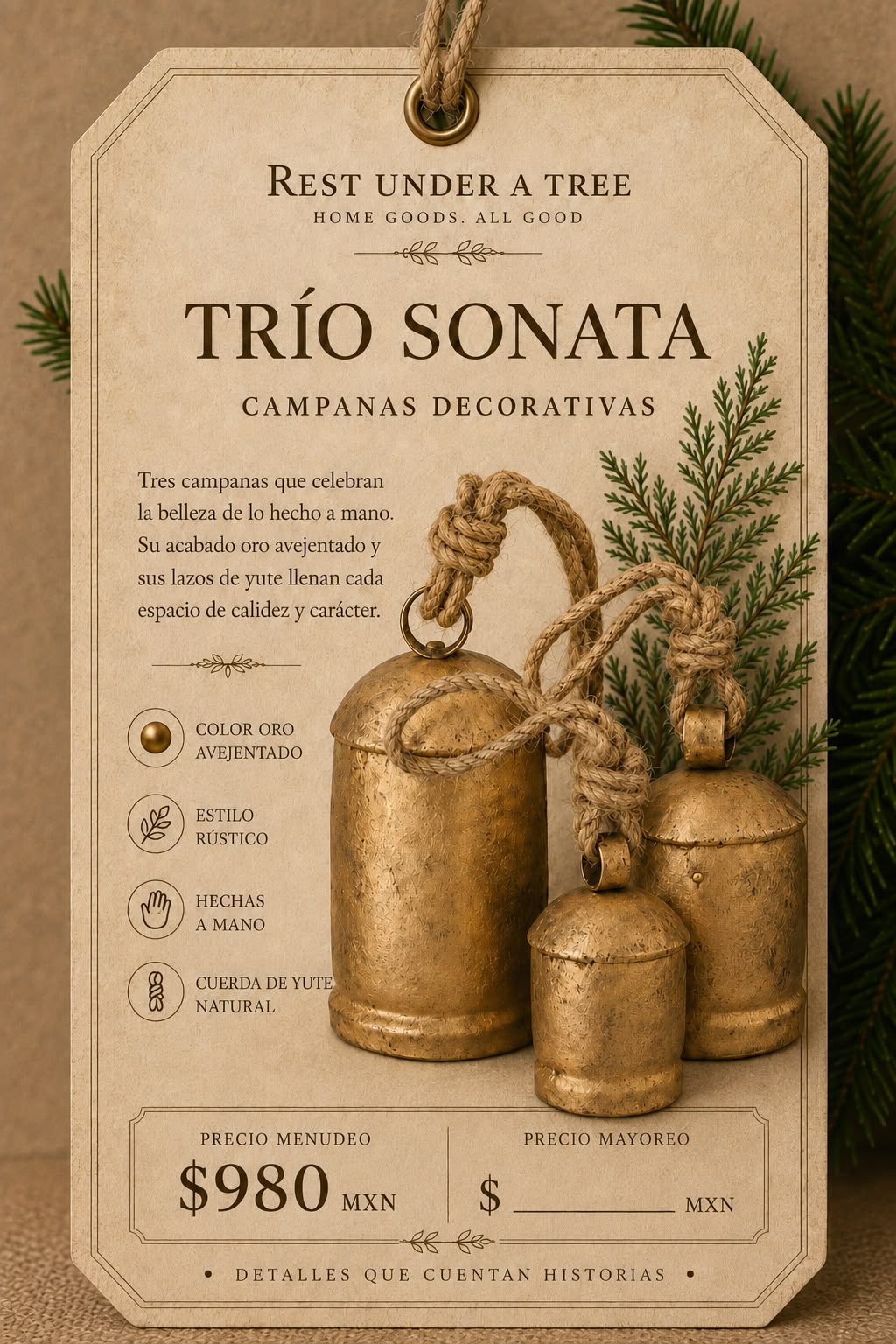 Set de 3 Campanas Doradas Tradición y Luz